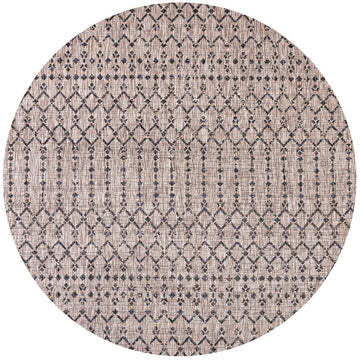 Ourika Moroccan Geometric Textured Weave Indoor/outdoor Round Rug
